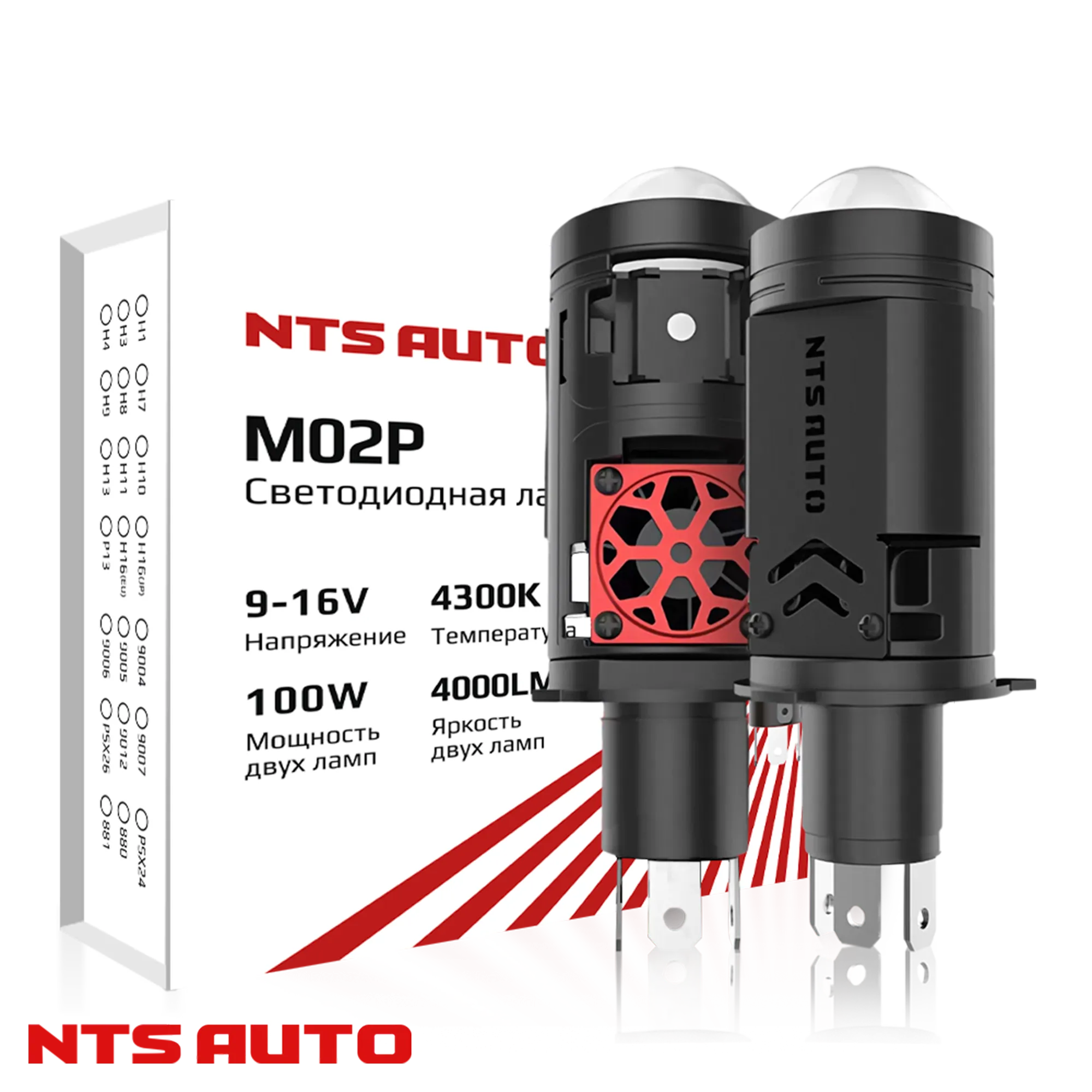 Светодиодная лампа-линза M02P 4300K H4/H19