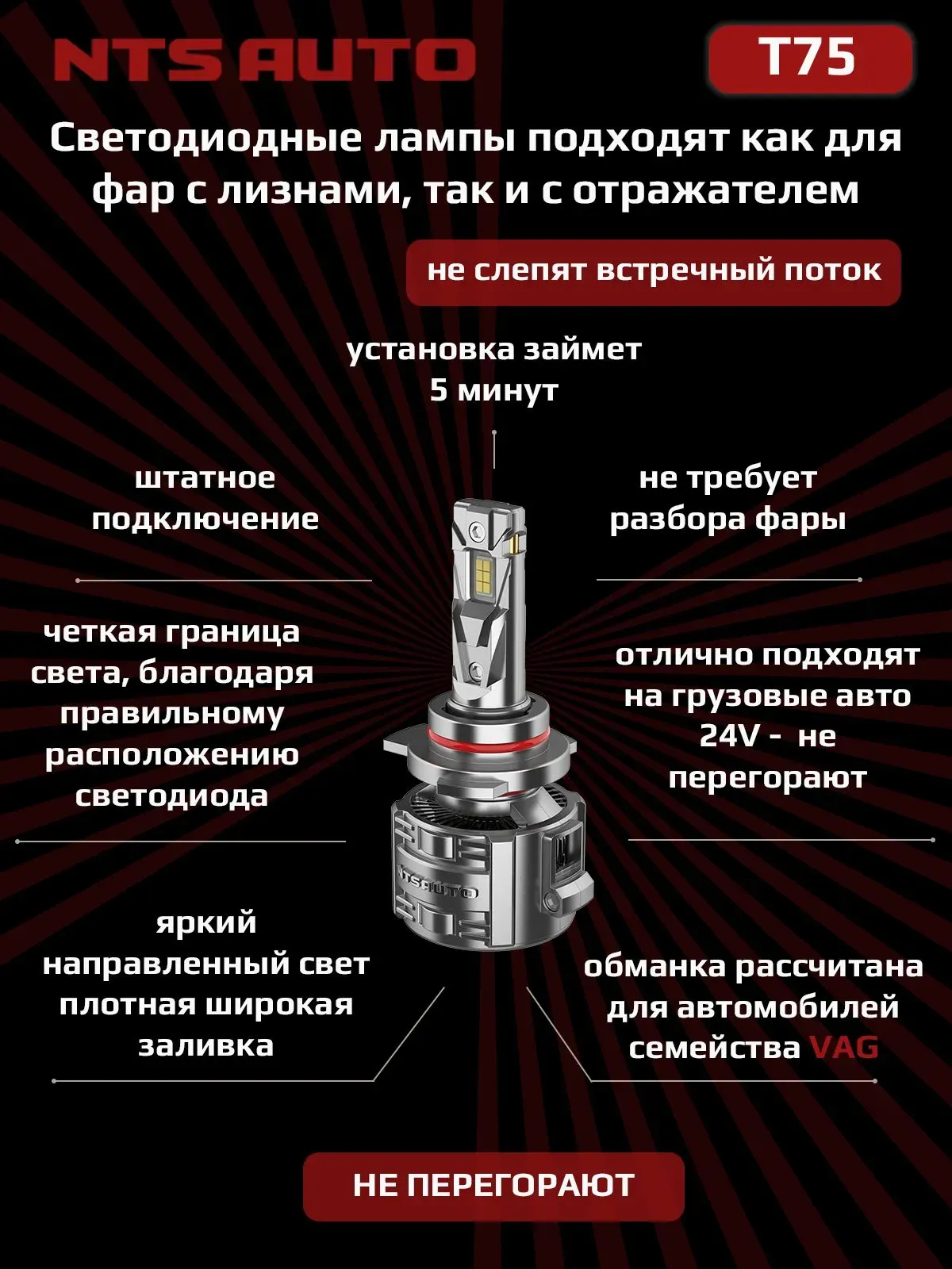 Светодиодные лампы T75 HB3/HB4