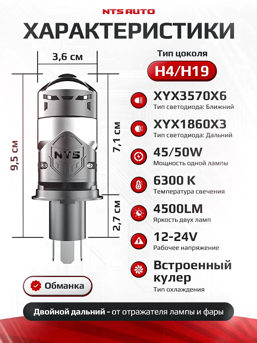 Светодиодная лампа-линза SELEN H4 CANBUS