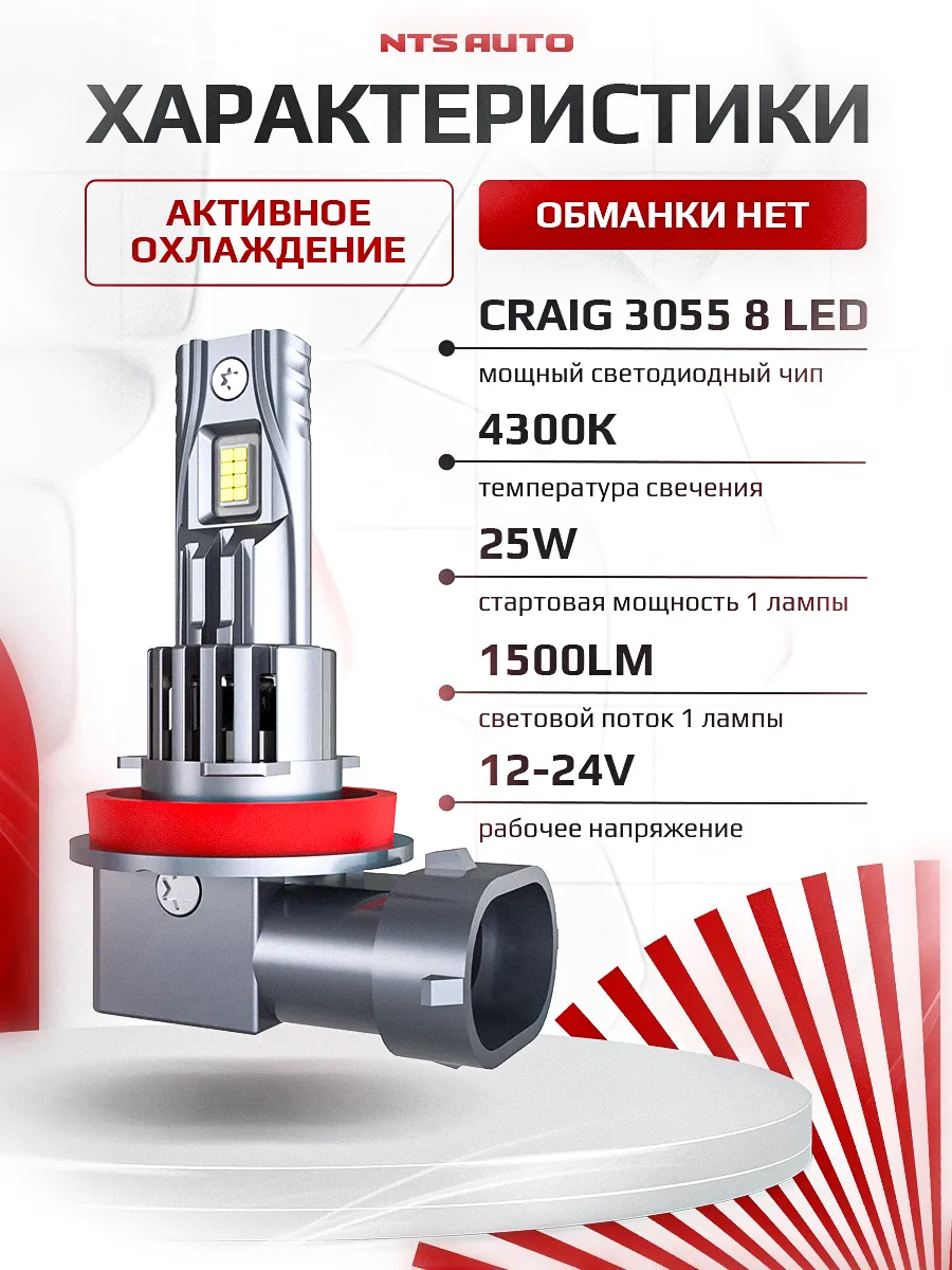 Светодиодные лампы A53 H8/H9/H11/H16 4300К